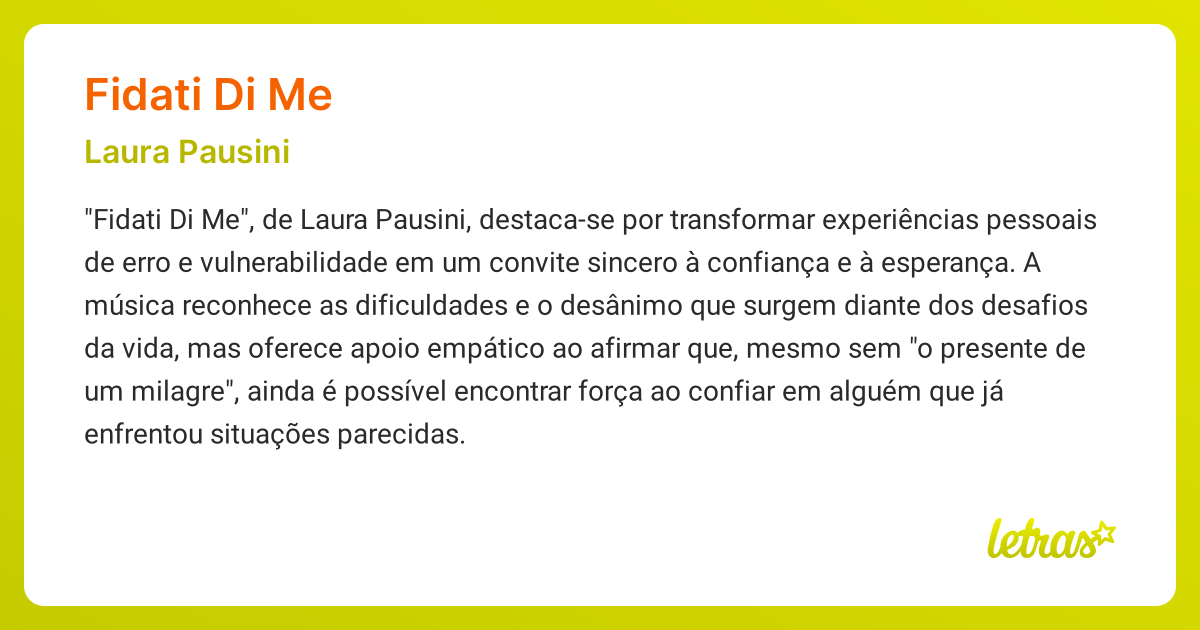 Significado da música FIDATI DI ME (Laura Pausini) - LETRAS.MUS.BR
