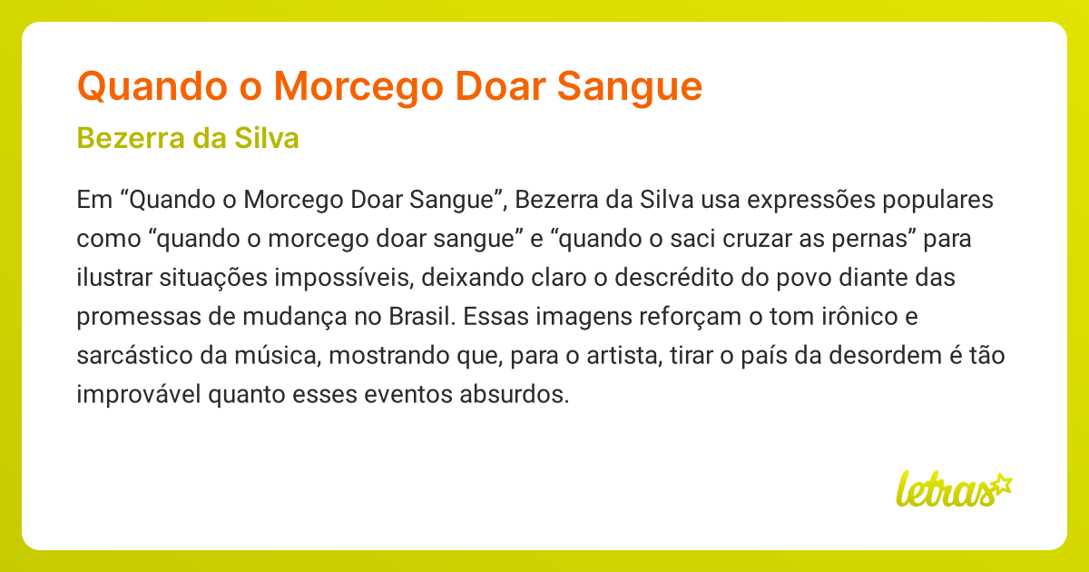 Significado da música QUANDO O MORCEGO DOAR SANGUE (Bezerra da Silva ...
