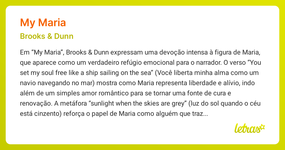 Significado da música MY MARIA (Brooks & Dunn) - LETRAS.MUS.BR