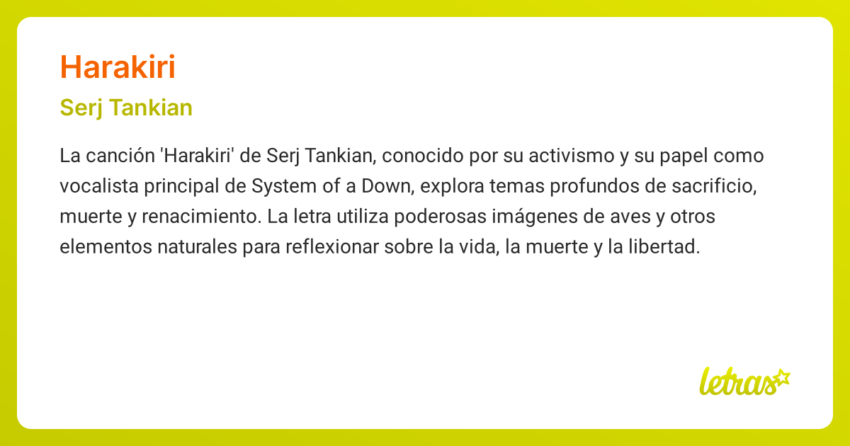 Significado de la cancion HARAKIRI Serj Tankian LETRAS.COM