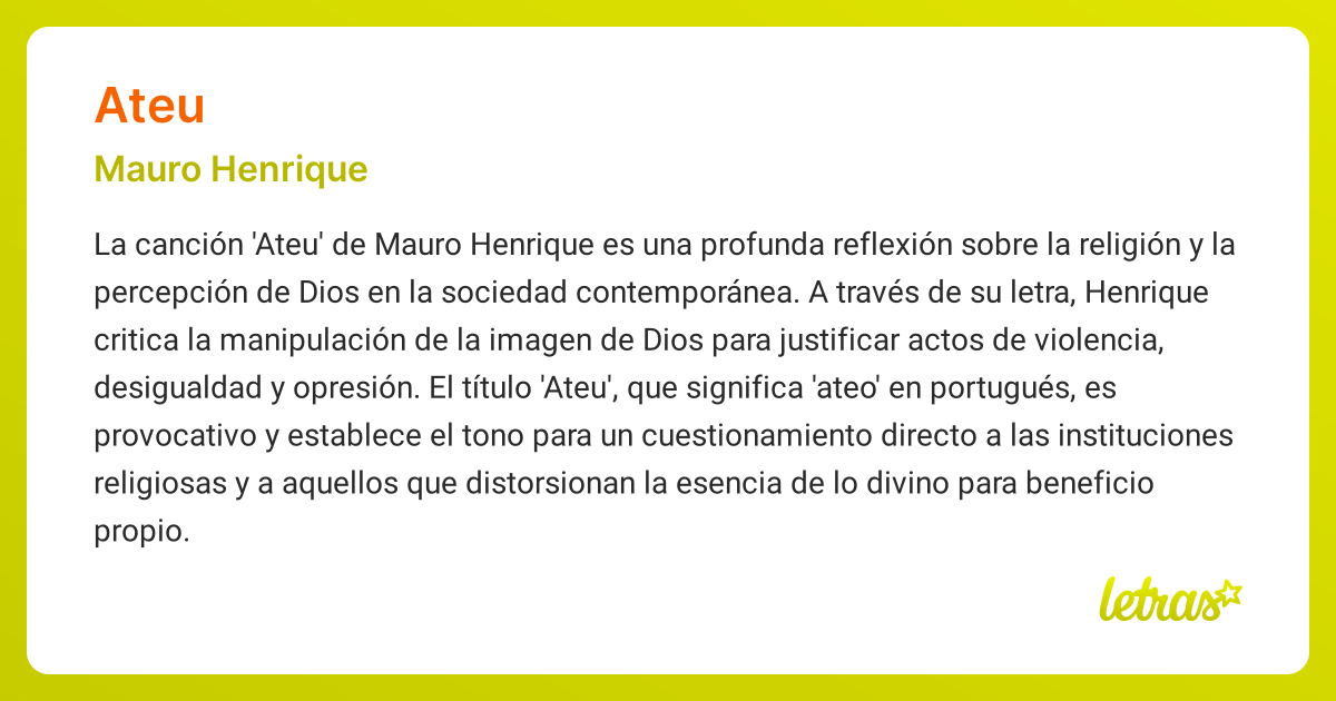 Significado de la canción ATEU (Mauro Henrique) - LETRAS.COM
