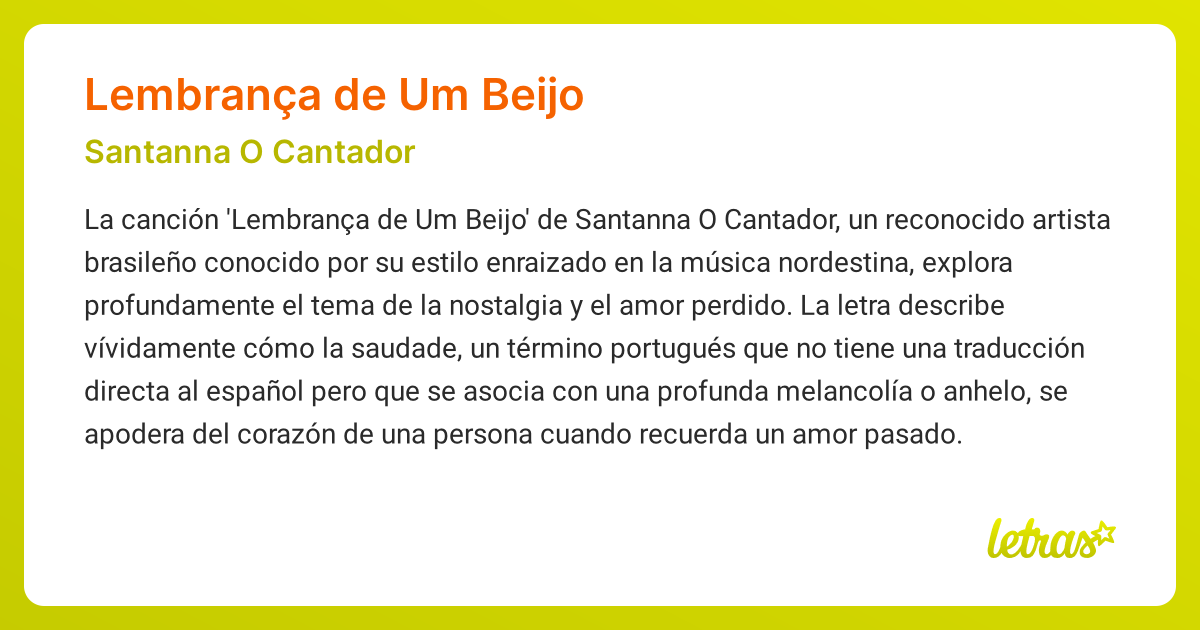 Significado de la canción LEMBRANÇA DE UM BEIJO (Santanna O Cantador ...