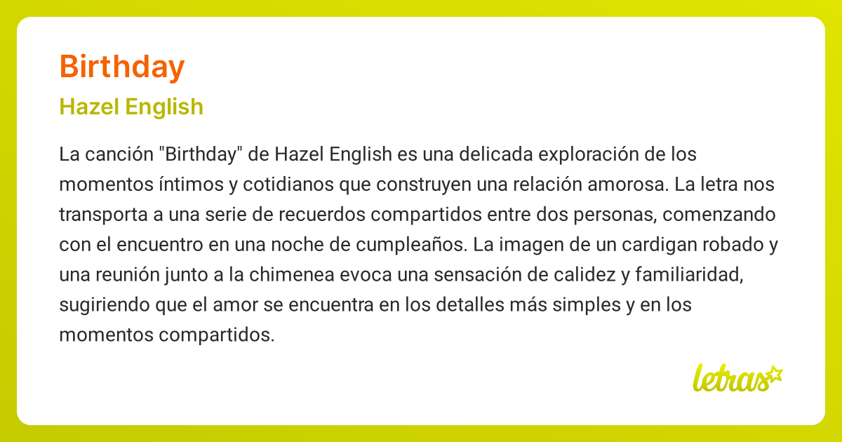 Significado de la canción BIRTHDAY (Hazel English) - LETRAS.COM