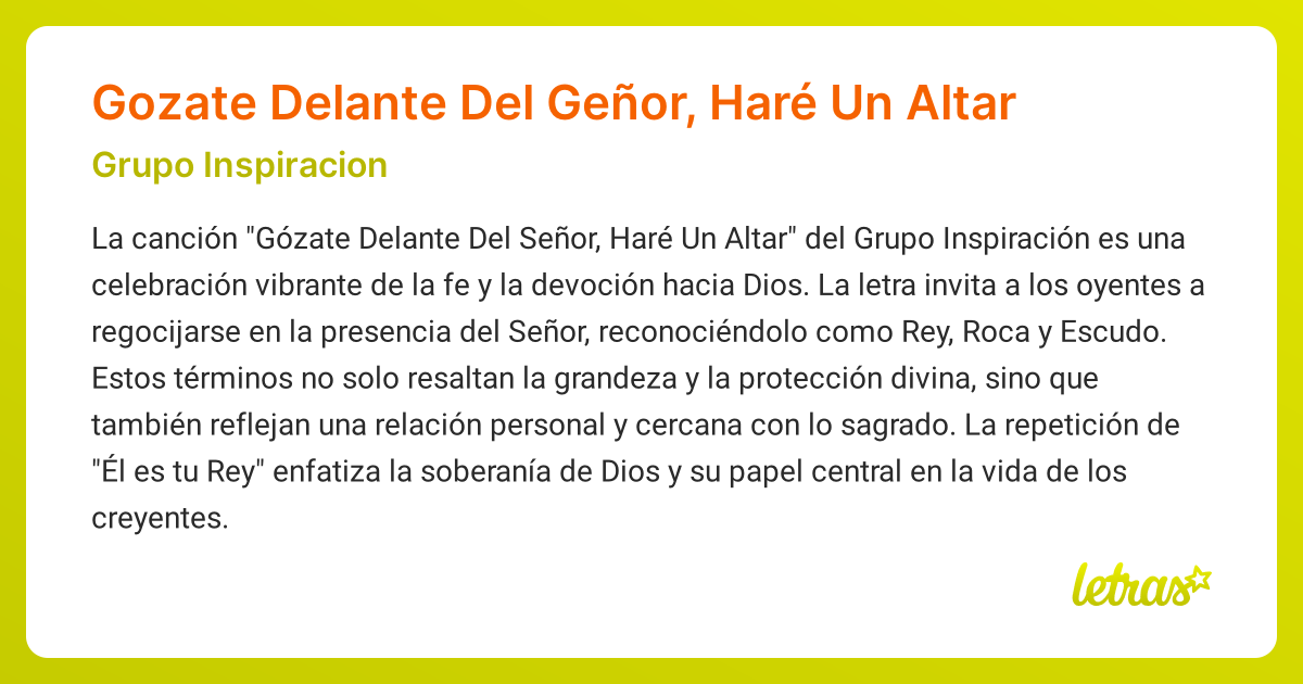 Significado de la canción Gozate Delante Del Geñor, Haré Un Altar ...