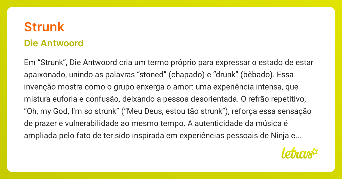 Significado da música STRUNK (Die Antwoord) - LETRAS.MUS.BR
