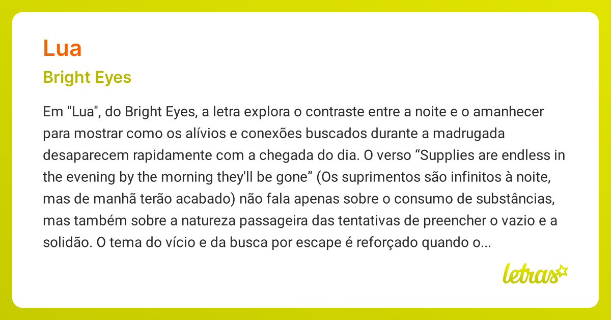 Significado da música LUA (Bright Eyes) - LETRAS.MUS.BR