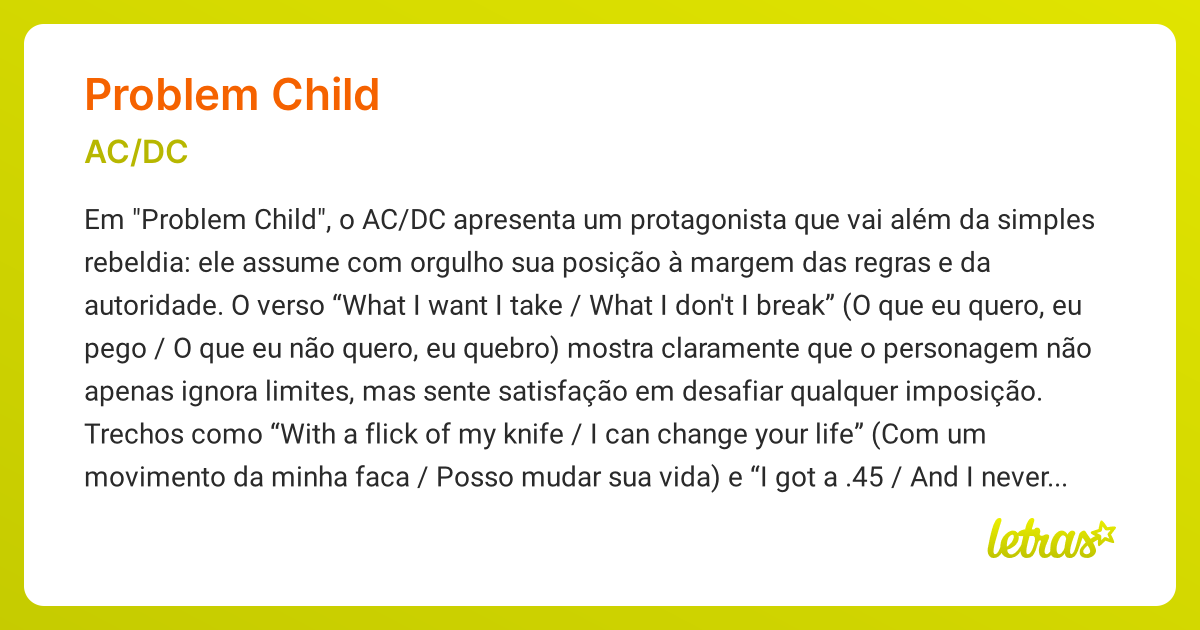 Significado da música PROBLEM CHILD (AC/DC) - LETRAS.MUS.BR