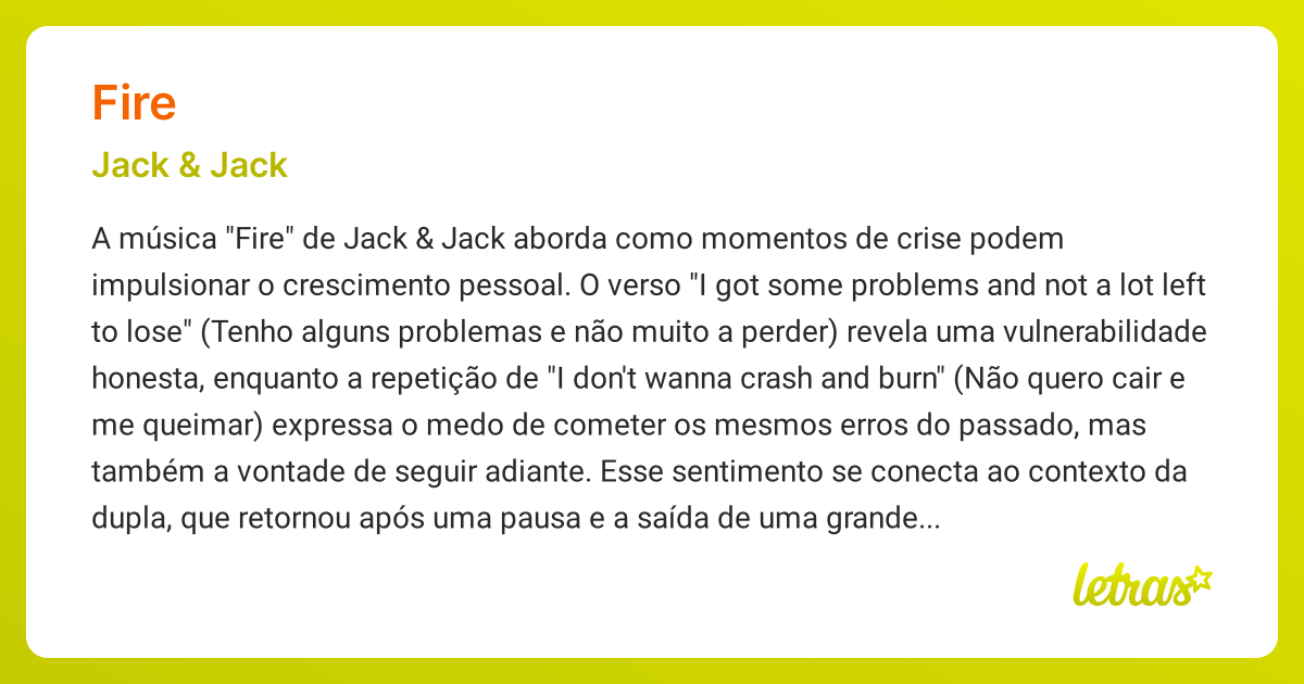 Significado da música FIRE (Jack & Jack) - LETRAS.MUS.BR