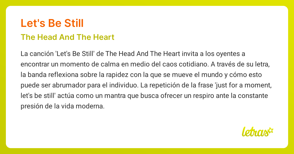Significado de la canción LET'S BE STILL (The Head And The Heart ...