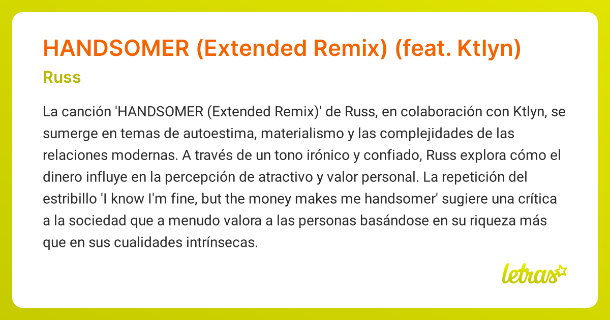 Significado de la canción HANDSOMER (Extended Remix) (feat. Ktlyn ...
