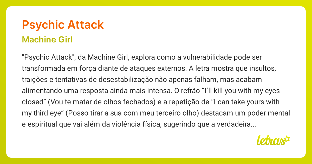 Significado da música PSYCHIC ATTACK (Machine Girl) - LETRAS.MUS.BR