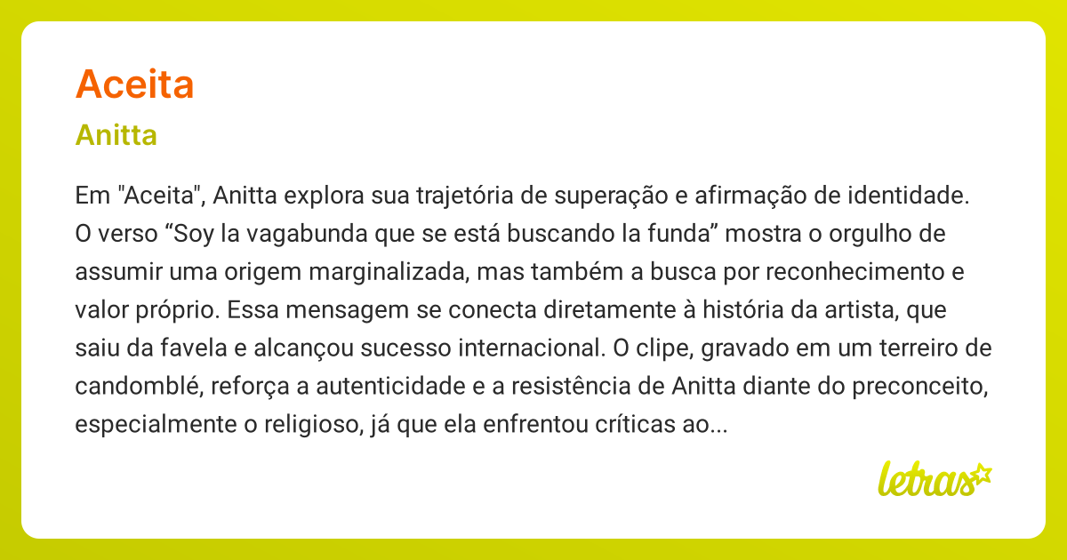 Significado da música ACEITA (Anitta) - LETRAS.MUS.BR