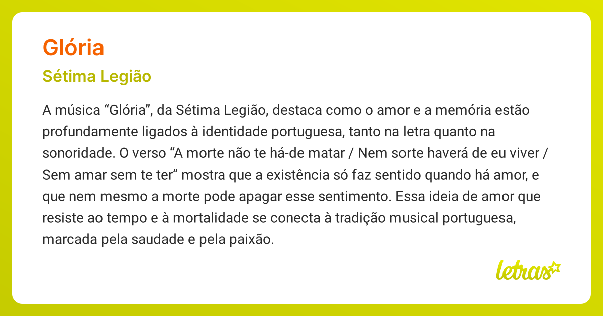 Significado da música GLÓRIA (Sétima Legião) - LETRAS.MUS.BR