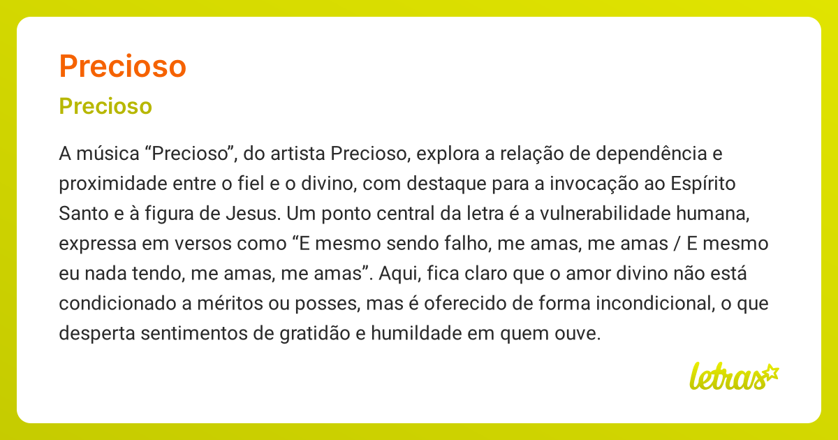 Significado da música PRECIOSO (Precioso) - LETRAS.MUS.BR