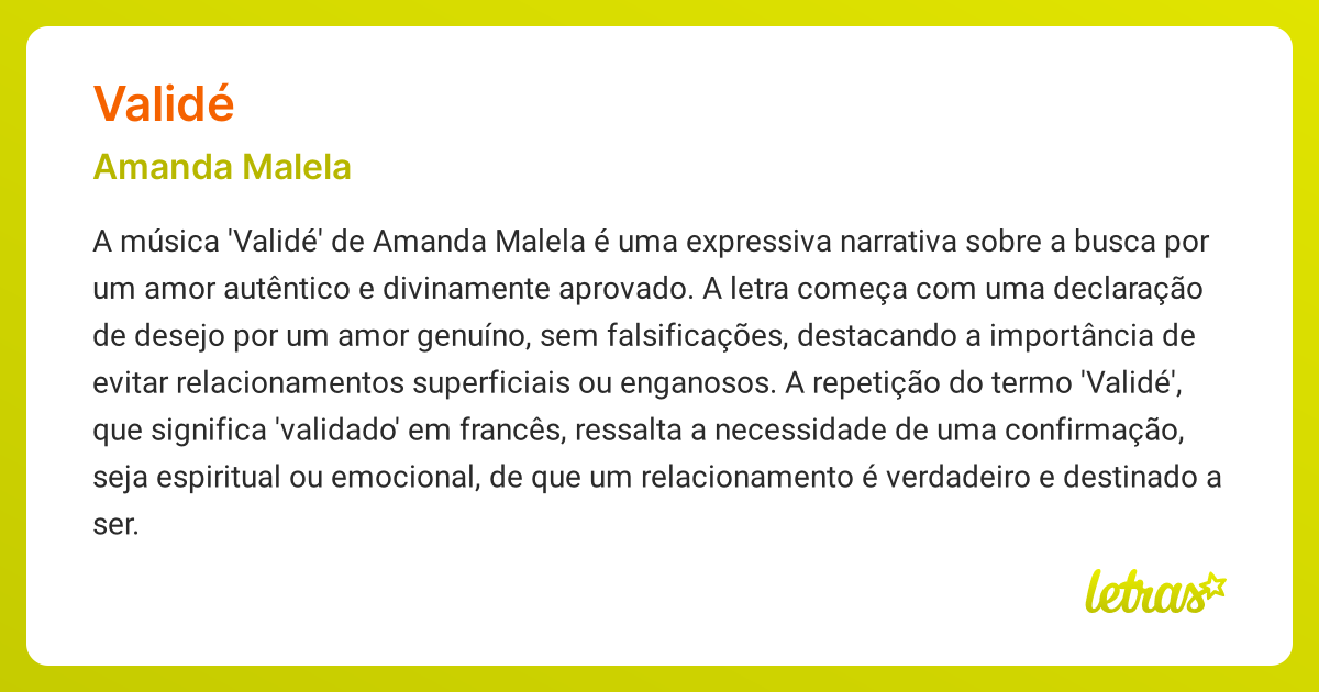 Significado da música VALIDÉ (Amanda Malela) - LETRAS.MUS.BR