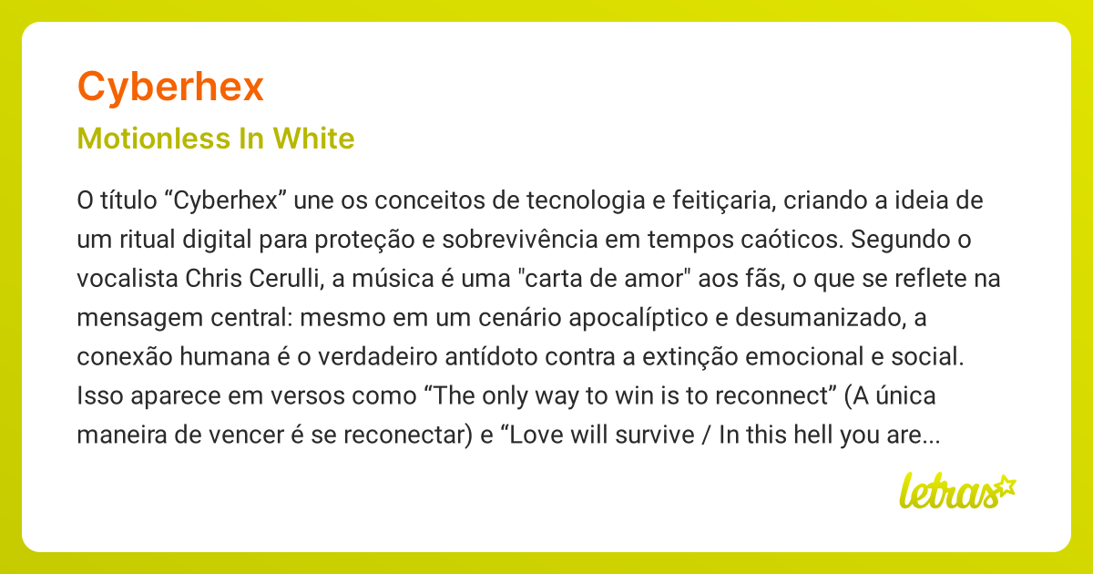 Significado da música CYBERHEX (Motionless In White) - LETRAS.MUS.BR
