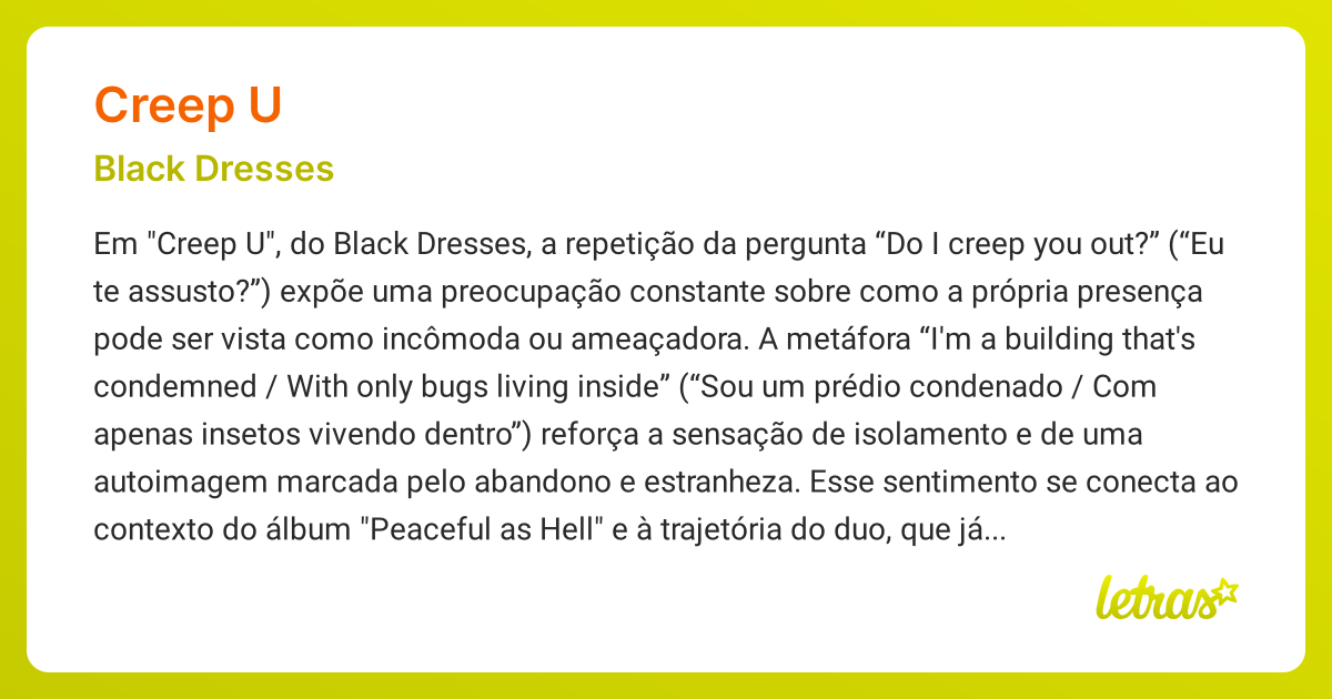 Significado da msica CREEP U (Black Dresses) - LETRAS.MUS.BR