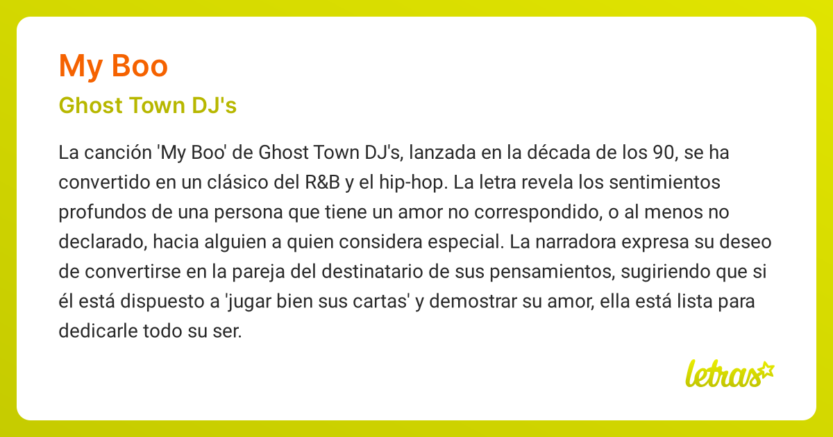 Significado de la canción MY BOO (Ghost Town DJ's) - LETRAS.COM