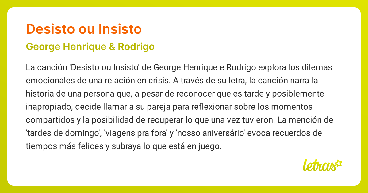 Significado de la canción DESISTO OU INSISTO (George Henrique & Rodrigo ...