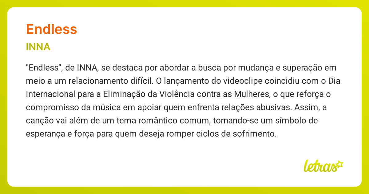 Significado da música ENDLESS (INNA) - LETRAS.MUS.BR