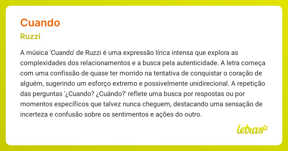 Significado da música CUANDO (Ruzzi) - LETRAS.MUS.BR