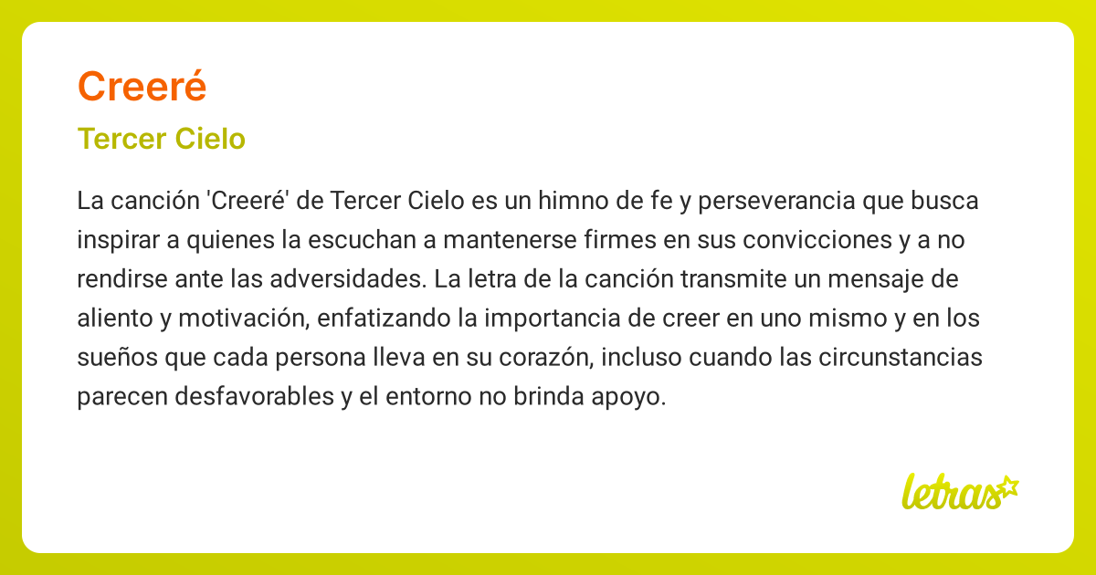 Significado de la canción CREERÉ (Tercer Cielo) - LETRAS.COM