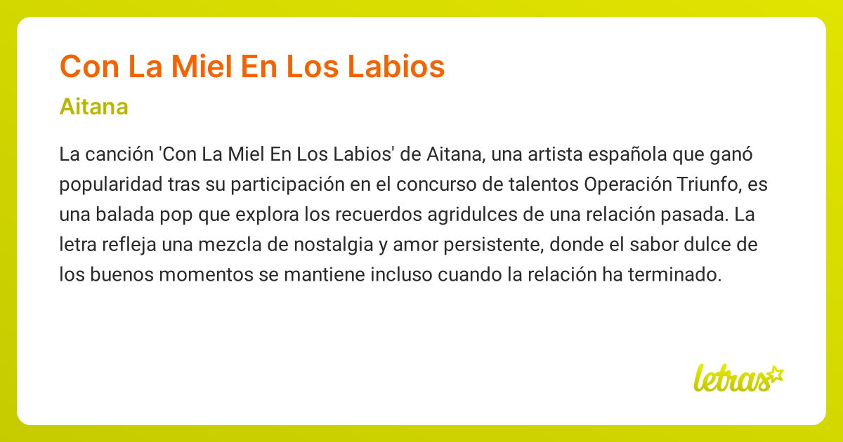Significado de la canción CON LA MIEL EN LOS LABIOS (Aitana) - LETRAS.COM