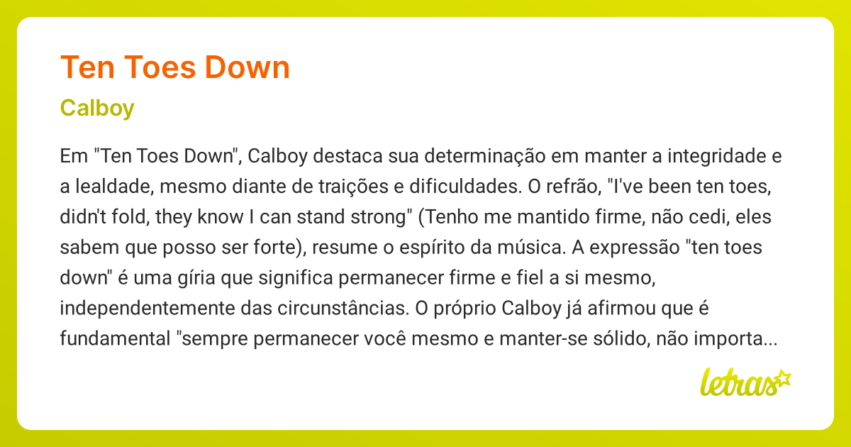 Significado da música TEN TOES DOWN (Calboy) - LETRAS.MUS.BR