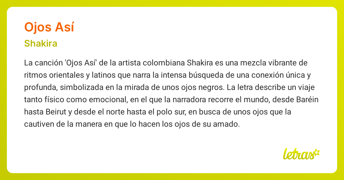 Significado de la canción OJOS ASÍ (Shakira)