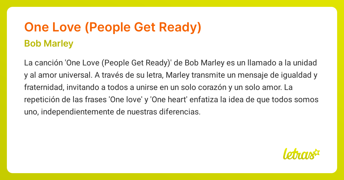 Significado de la canción ONE LOVE (PEOPLE GET READY) (Bob Marley