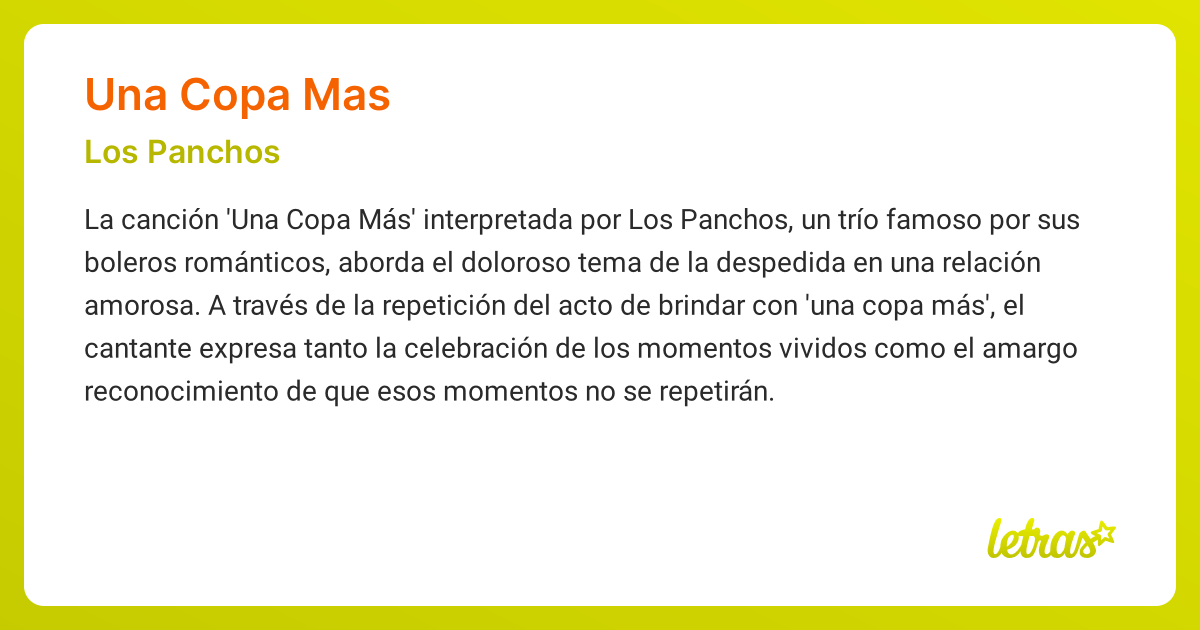 Significado de la cancion UNA COPA MAS Los Panchos LETRAS.COM