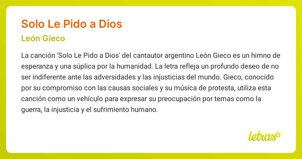 Significado de la canción SOLO LE PIDO A DIOS (León Gieco) - LETRAS.COM