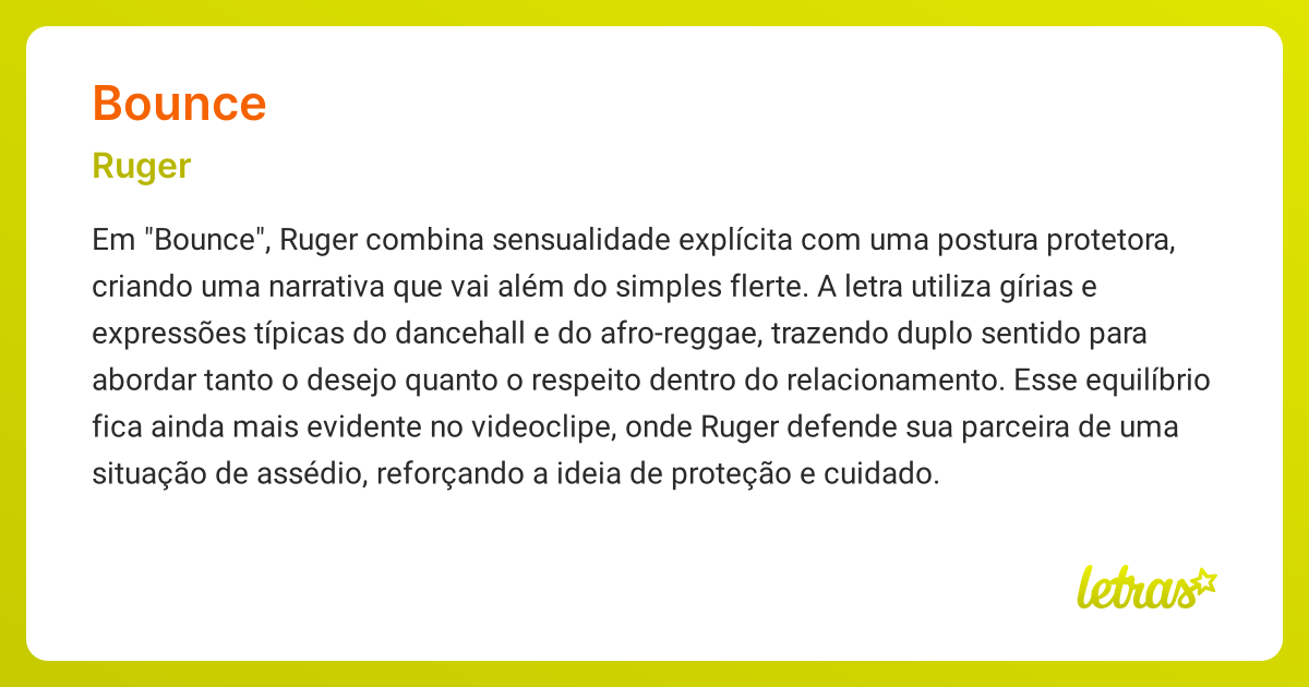 Significado da música BOUNCE (Ruger) - LETRAS.MUS.BR