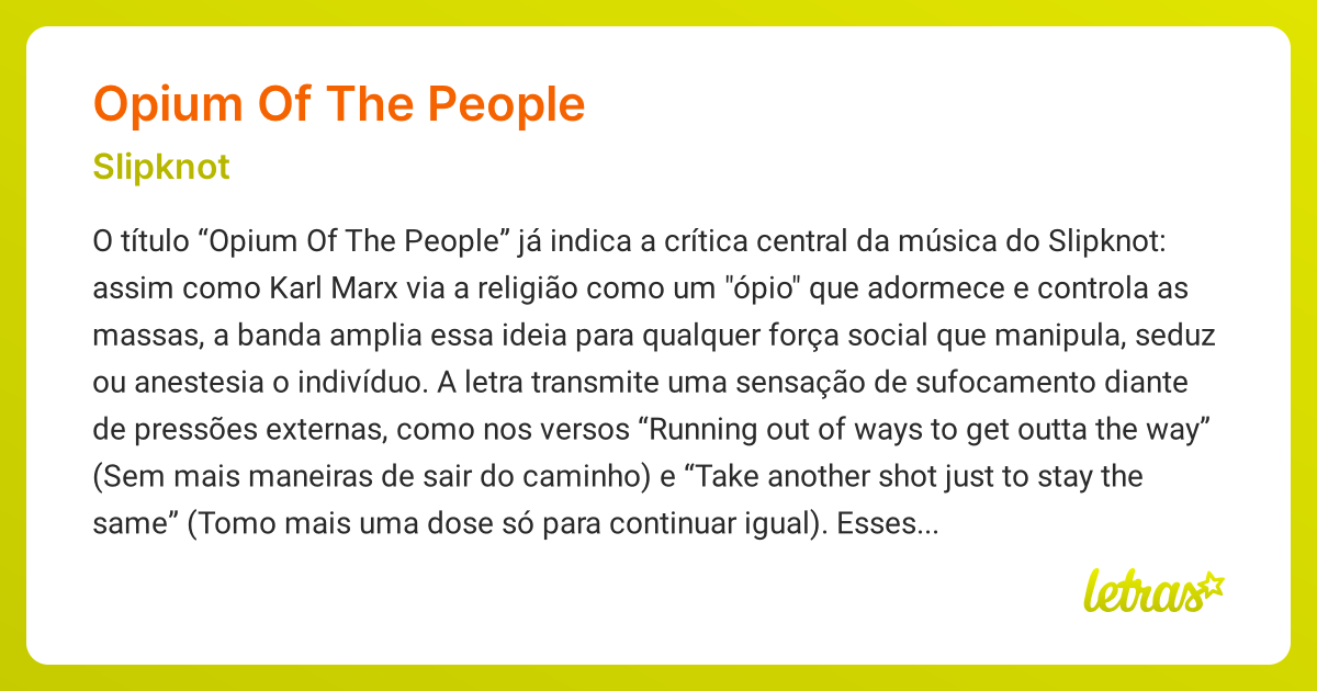 Significado da música OPIUM OF THE PEOPLE (Slipknot) - LETRAS.MUS.BR