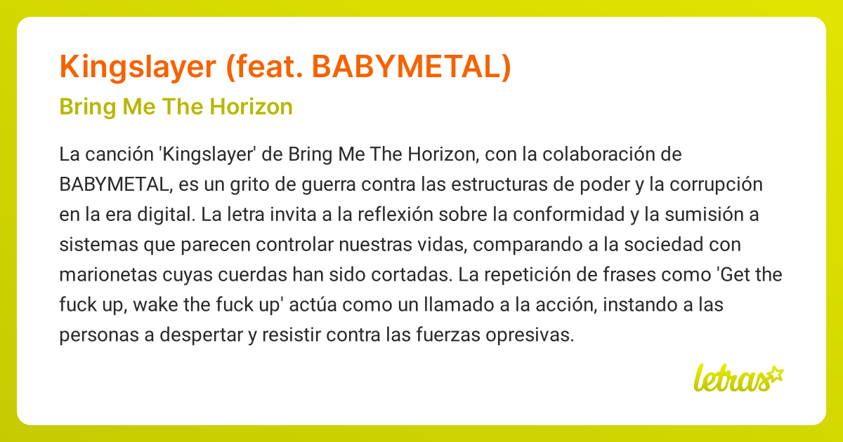 Significado de la canción KINGSLAYER (FEAT. BABYMETAL) (Bring Me The ...
