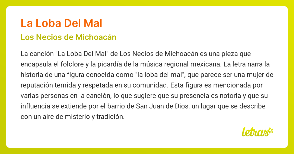 Significado de la canción LA LOBA DEL MAL (Los Necios de Michoacán) - LETRAS.COM