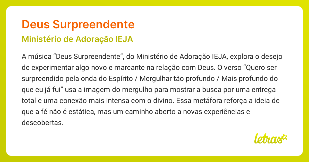 Significado da música DEUS SURPREENDENTE (Ministério de Adoração IEJA ...