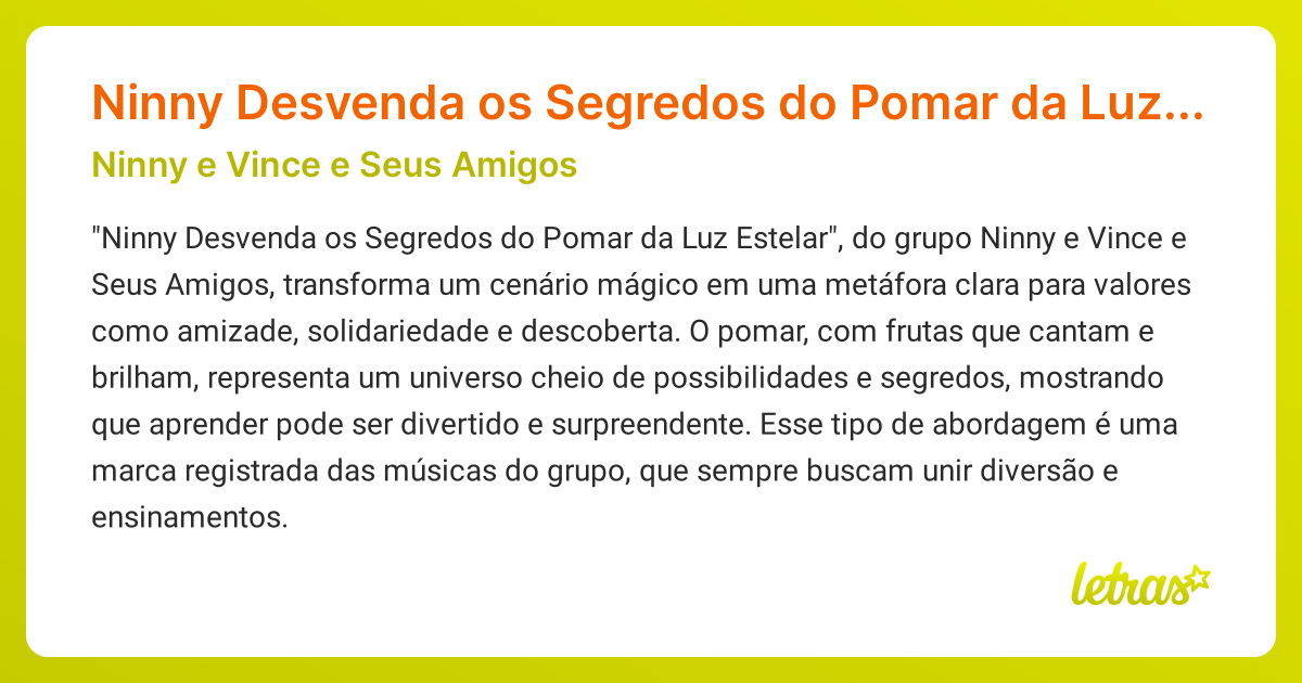 Significado da música Ninny Desvenda os Segredos do Pomar da Luz ...
