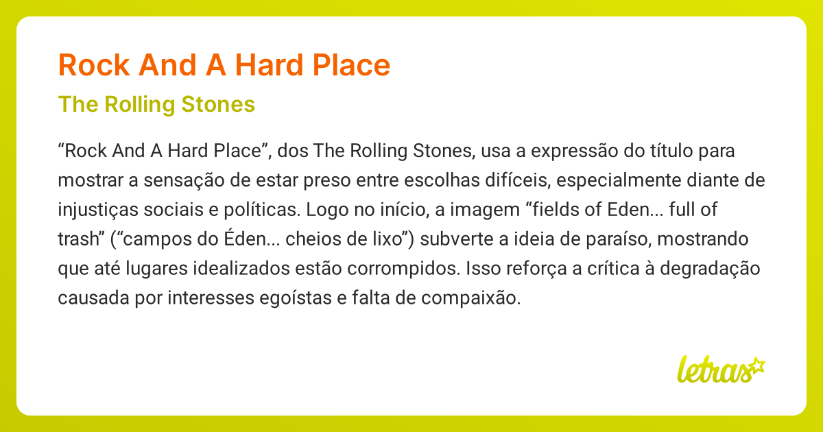 Significado da música ROCK AND A HARD PLACE (The Rolling Stones