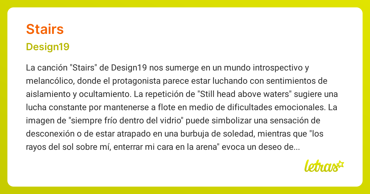 Significado de la canción STAIRS (Design19) - LETRAS.COM