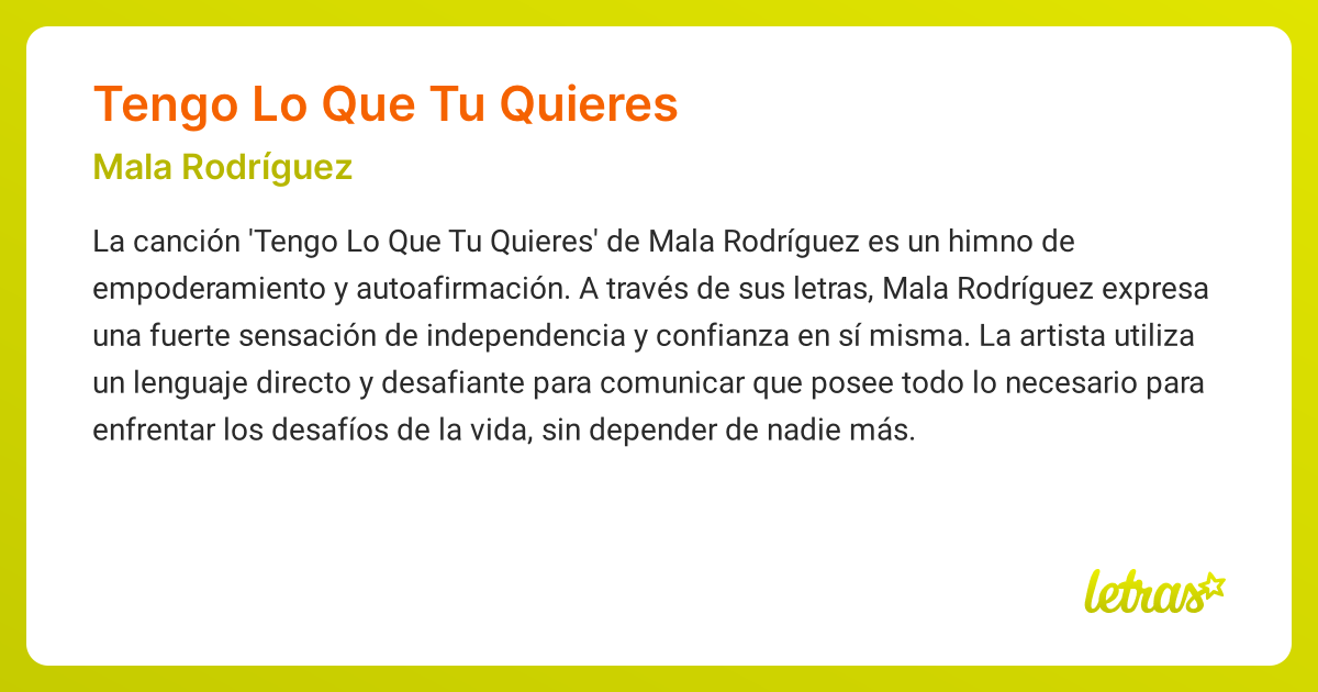Significado de la canción TENGO LO QUE TU QUIERES (Mala Rodríguez ...