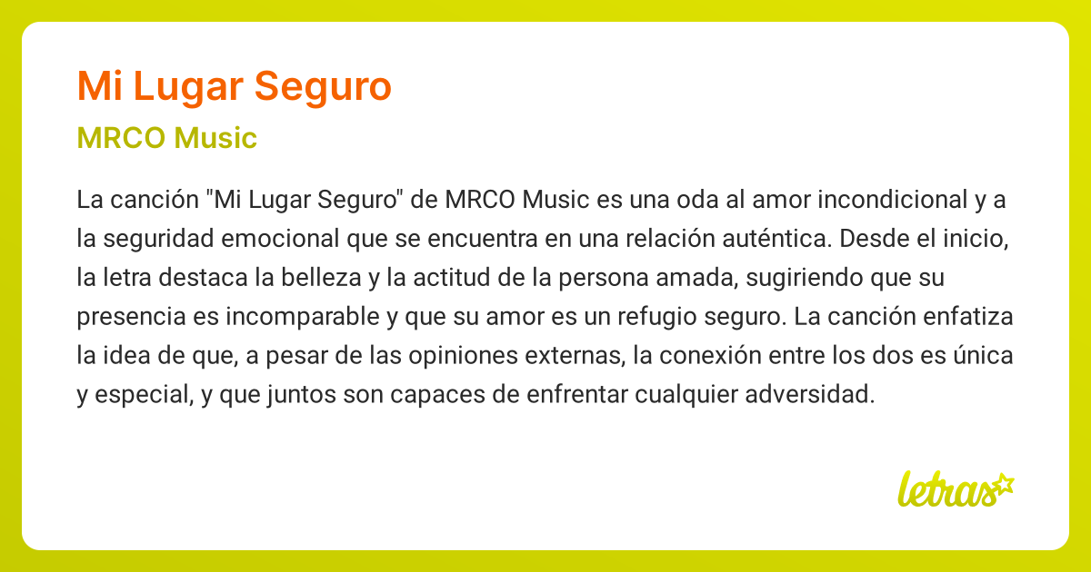 Significado de la canción MI LUGAR SEGURO (MRCO Music) - LETRAS.COM