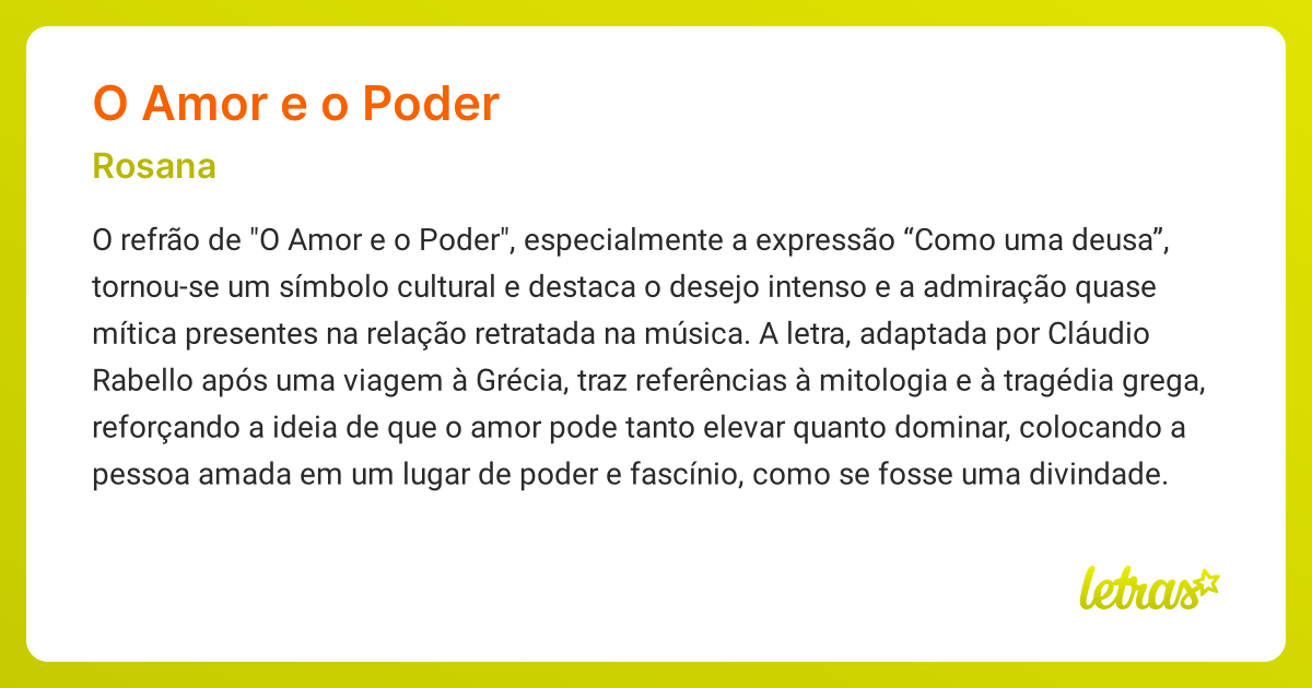 Significado da música O AMOR E O PODER (Rosana) - LETRAS.MUS.BR