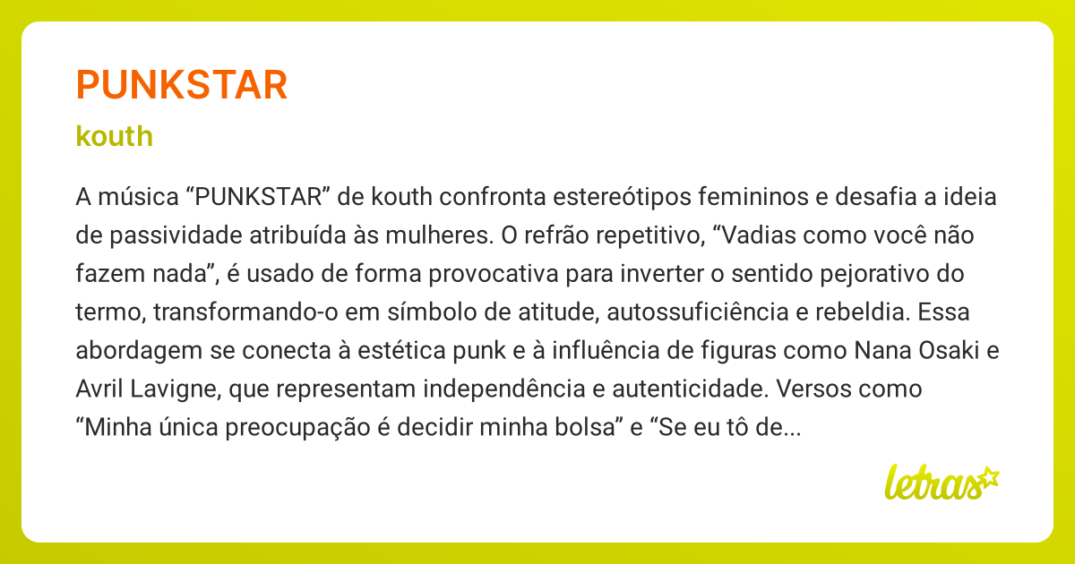 Significado da música PUNKSTAR (kouth) - LETRAS.MUS.BR
