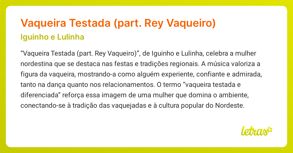 Significado da música Vaqueira Testada (part. Rey Vaqueiro) (Iguinho e ...