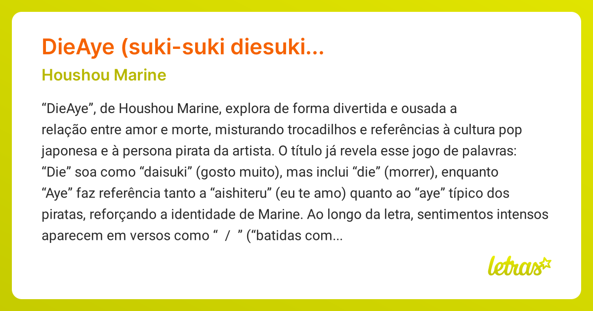 Significado da música スキスキDieスキ超Ayeシテル (suki-suki diesuki cho ayeiteru ...