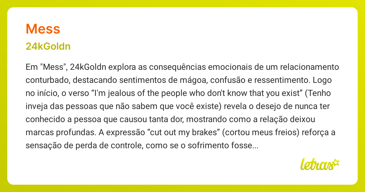Significado da música MESS (24kGoldn) - LETRAS.MUS.BR