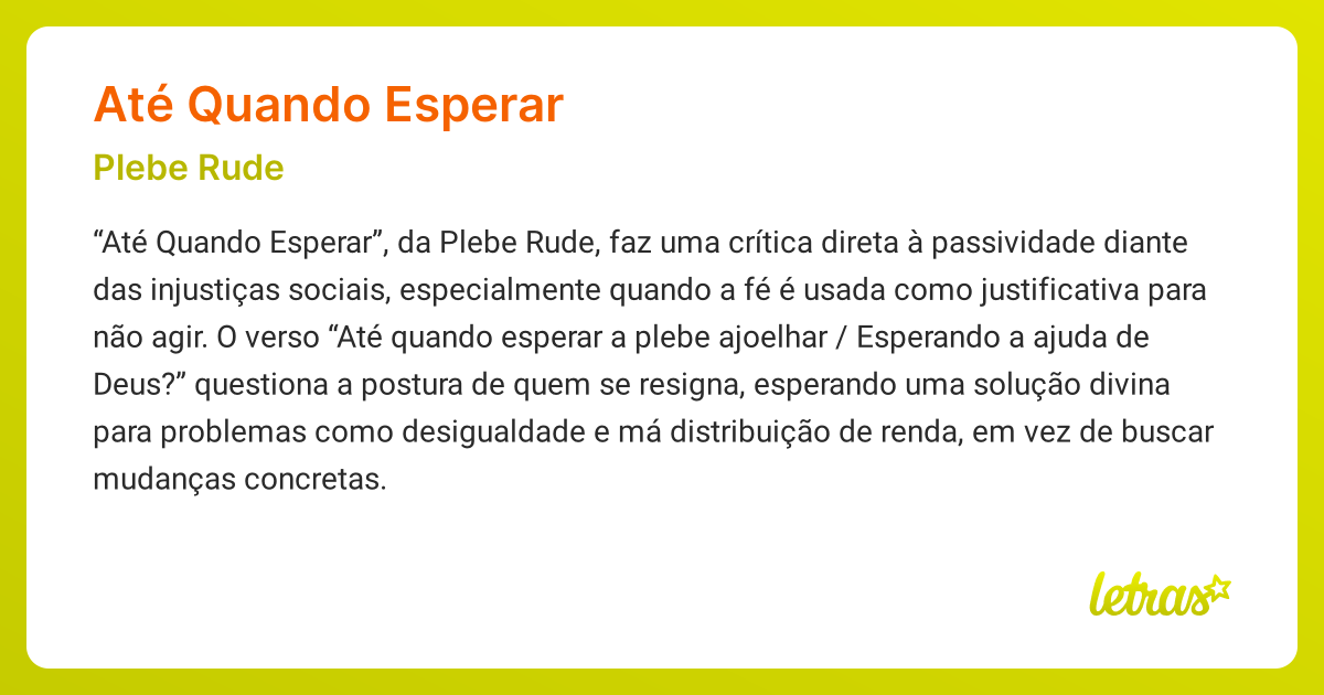 Significado da música ATÉ QUANDO ESPERAR (Plebe Rude) - LETRAS.MUS.BR