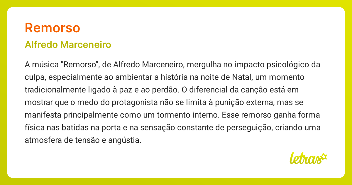 Significado da música REMORSO (Alfredo Marceneiro) - LETRAS.MUS.BR