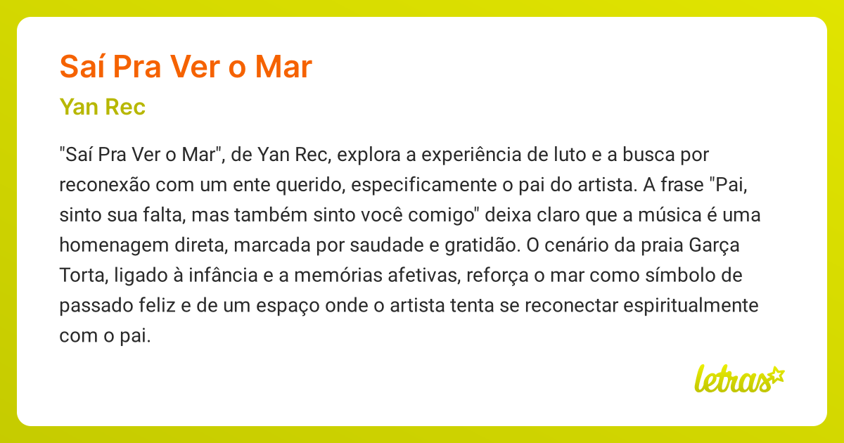 Significado da música SAÍ PRA VER O MAR (Yan Rec) - LETRAS.MUS.BR